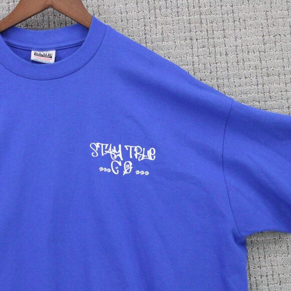 Vintage Pro Club Shirt Mens 2XL Blue Work Hard Stay Humble Pirate Boat Art Y2k - Picture 3 of 10